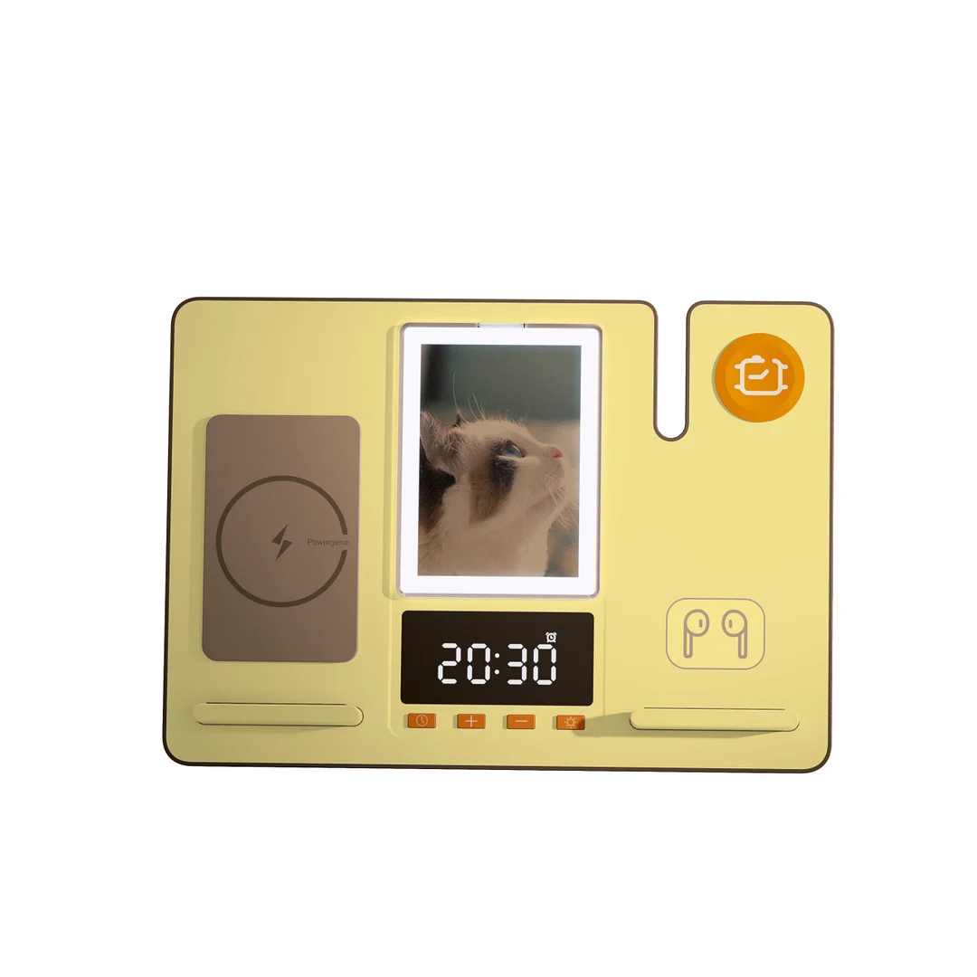 Factory OEM Desktop Wireless Charger 15W 5 IN 1 Wireless Charging Alarm Clock Night Light Charger For Business Gifts And Office