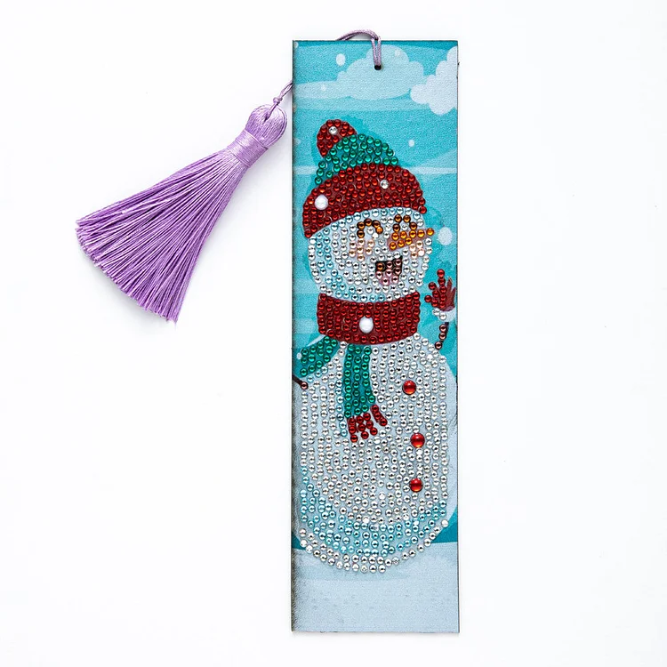 DIY Christmas snowman Special Shaped Diamond Painting Leather Bookmark Tassel