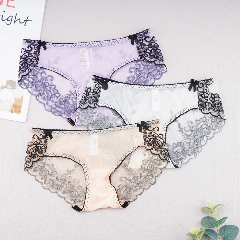 Billionm Women's Sexy Lace Panties Ladies Seamless Transparent Mesh Panties Breathable Soft Comfort Lace Low Rise Embroidered Briefs