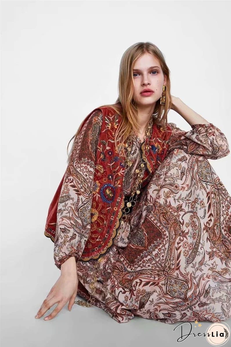Boho Autumn Orang Floral Embroidery Sleeveless Outerwear Jacket