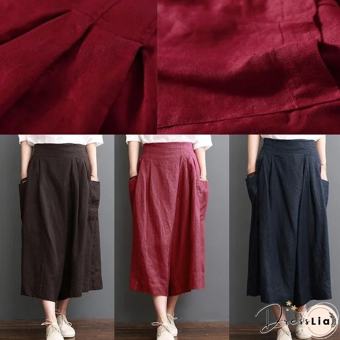 Navy linen pants summer crop wide leg pants