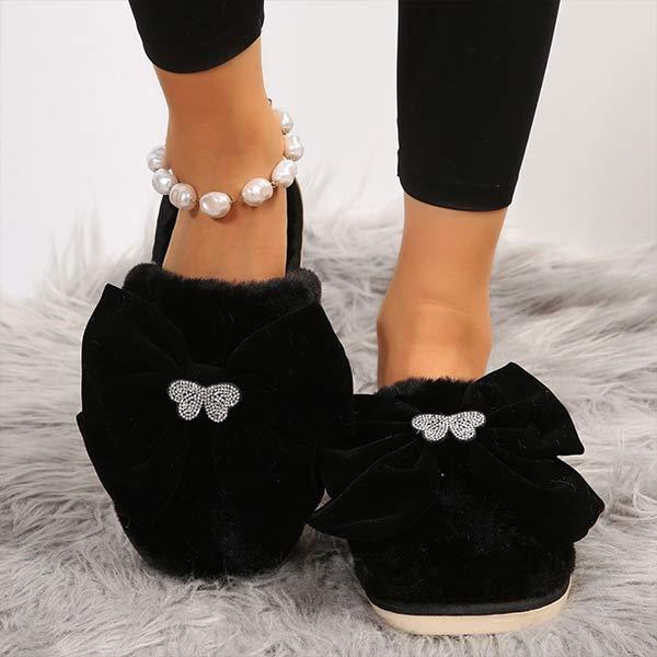 Women's Bow Knot Closed-Toe Furry Slippers