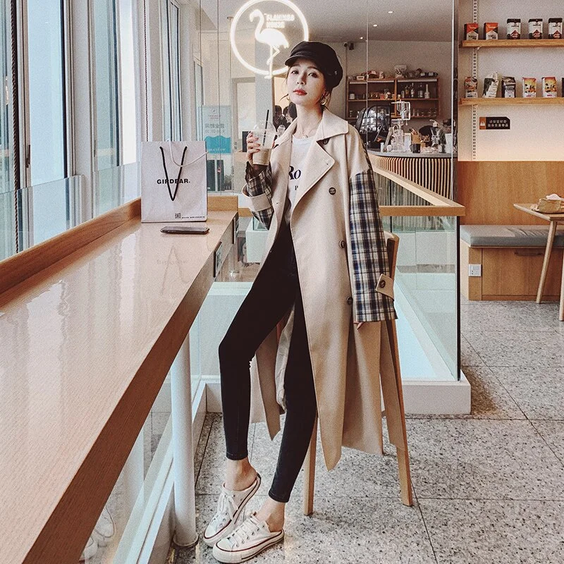 Brand New Double-Breasted Long Women Trench Coat with Belt Lady Windbreaker Duster Coat Female Outerwear Spring Autumn Clothes