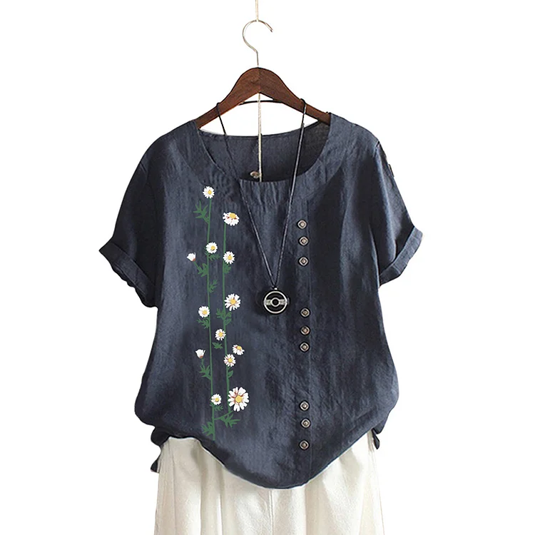 Vintage Daisy Cotton And Linen T-Shirt