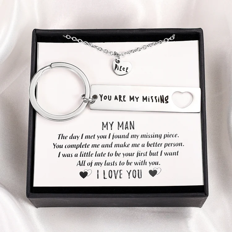 You Are My Missing Piece, Heart Necklace & Keychain Gift Set Gifts For Husband