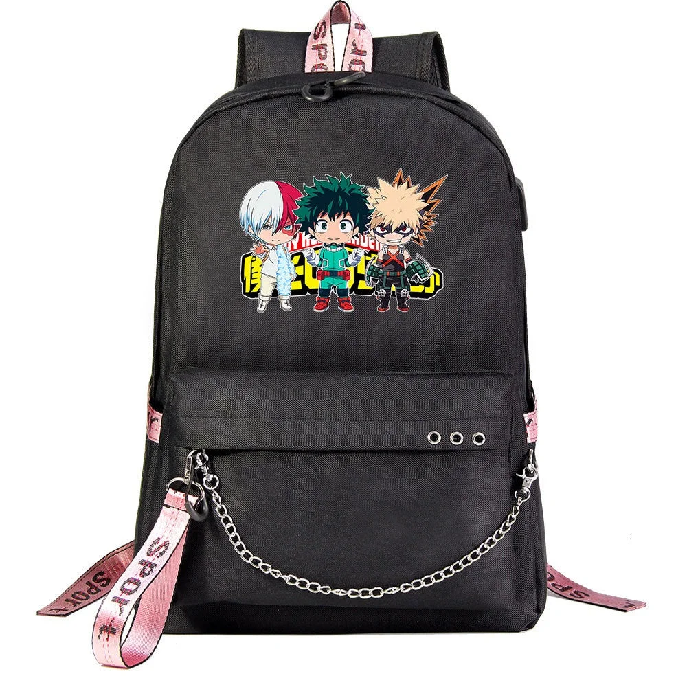 Buzzdaisy My Hero Academia Deku Shoolbag Backpack USB Charging Students Notebook Bag for Kids Gifts