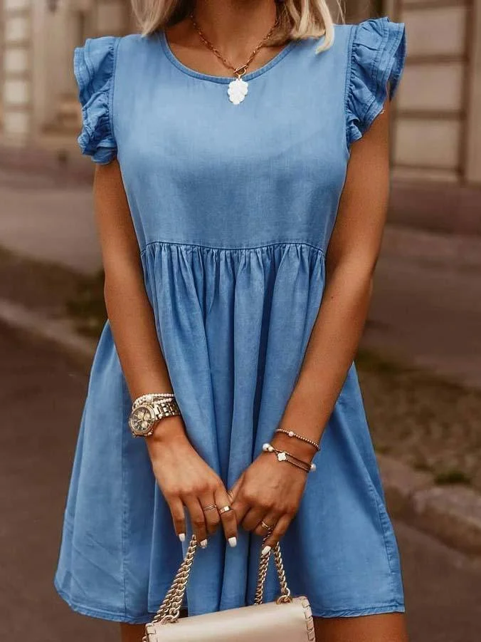 Women's Short Sleeve Scoop Neck Mini Dress