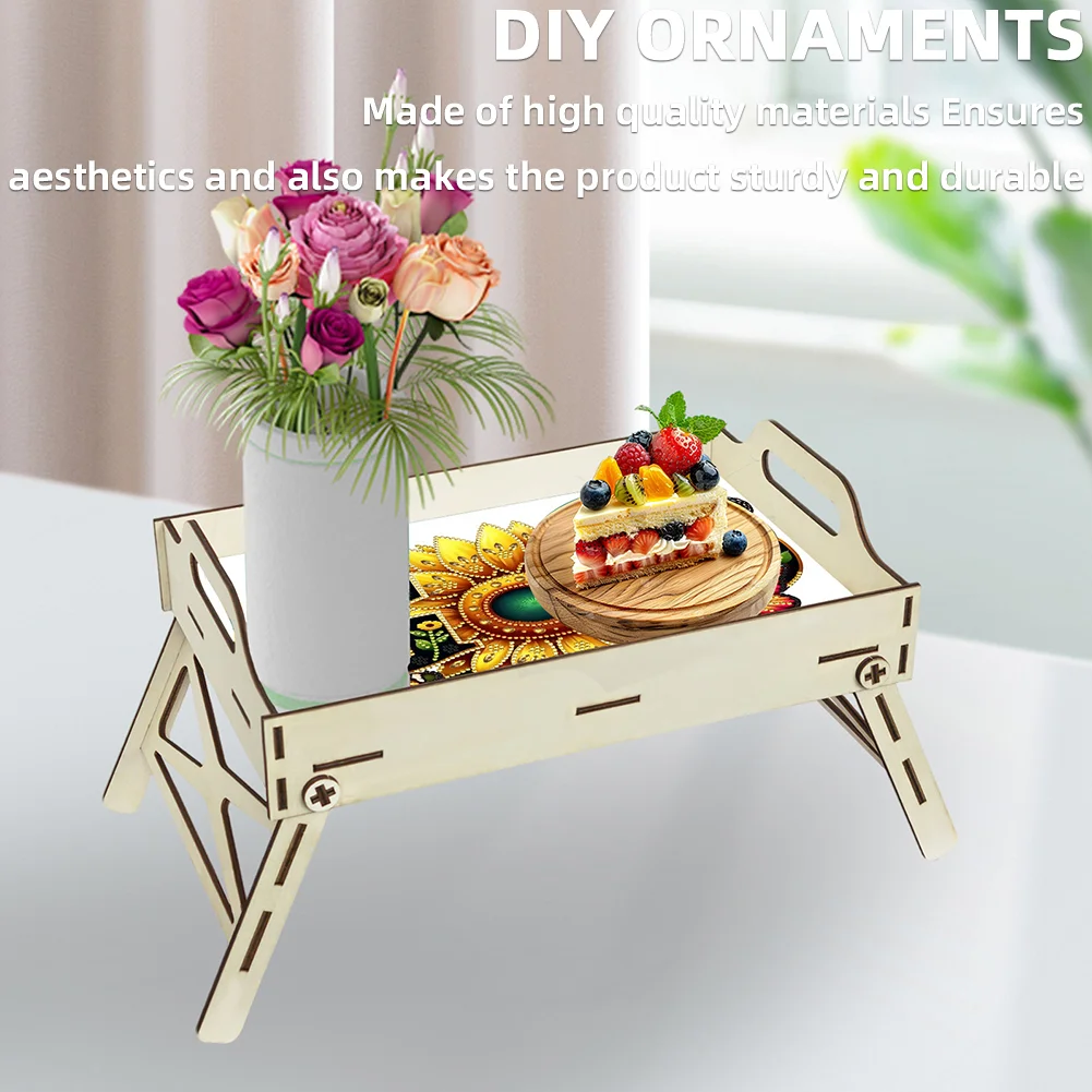 5D DIY God Diamond Painting Wooden Serving Tray with Handle for Coffee Table