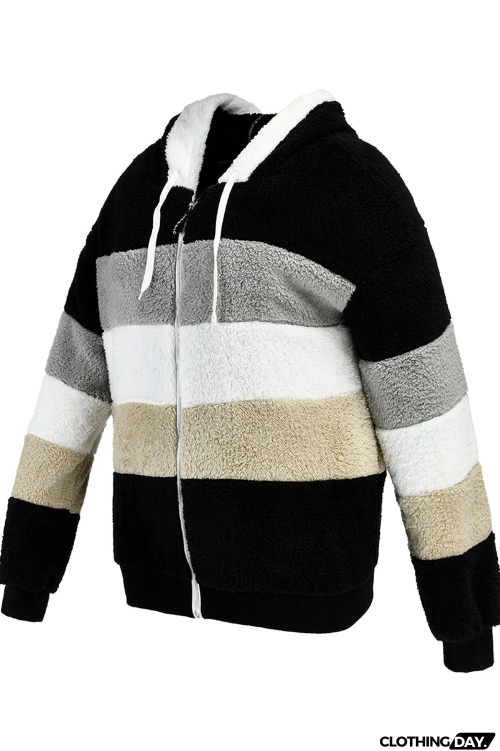 Black Fashion Casual Patchwork Zipper Hooded Collar Plus Size Overcoat