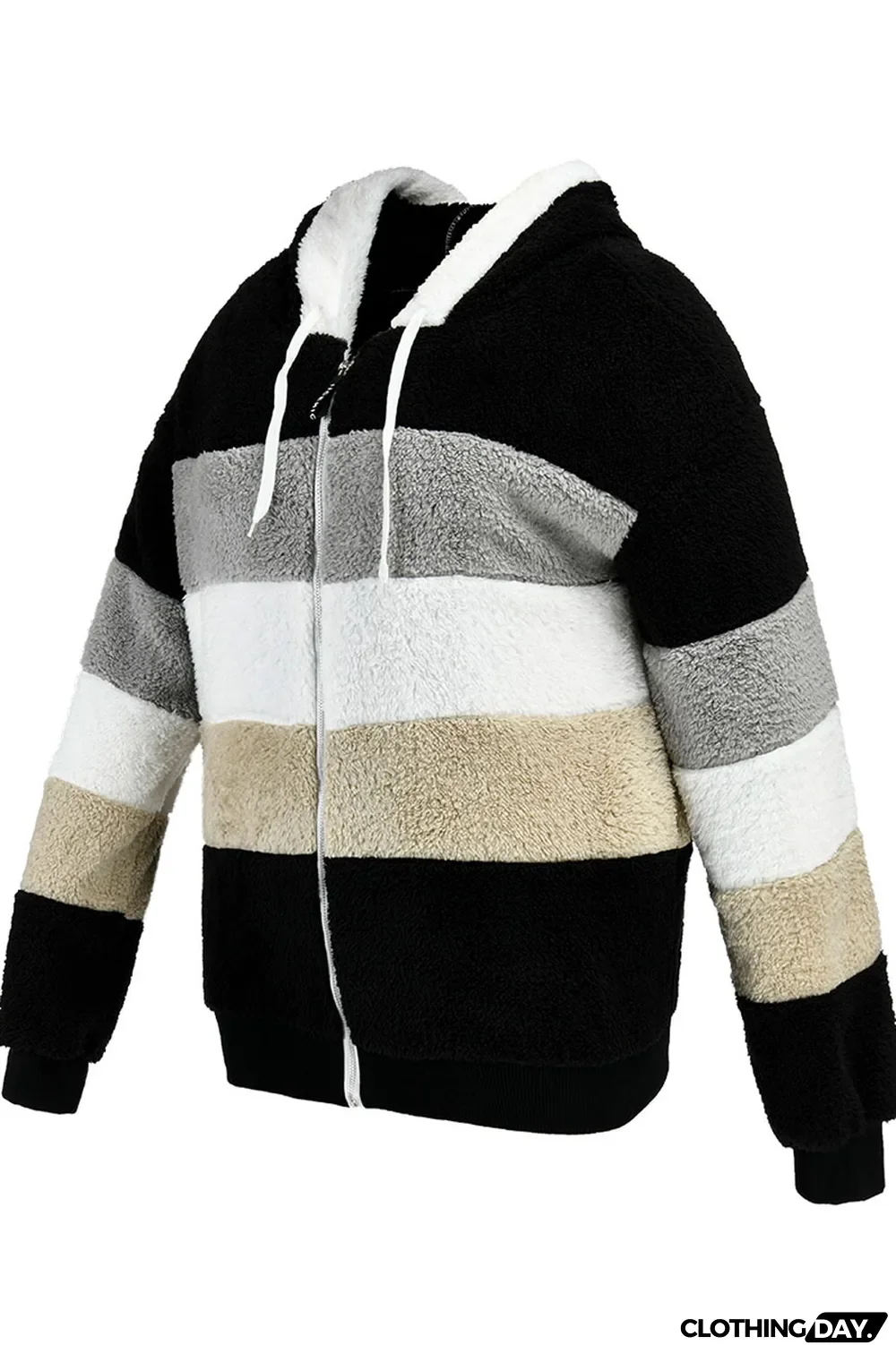 Black Fashion Casual Patchwork Zipper Hooded Collar Plus Size Overcoat