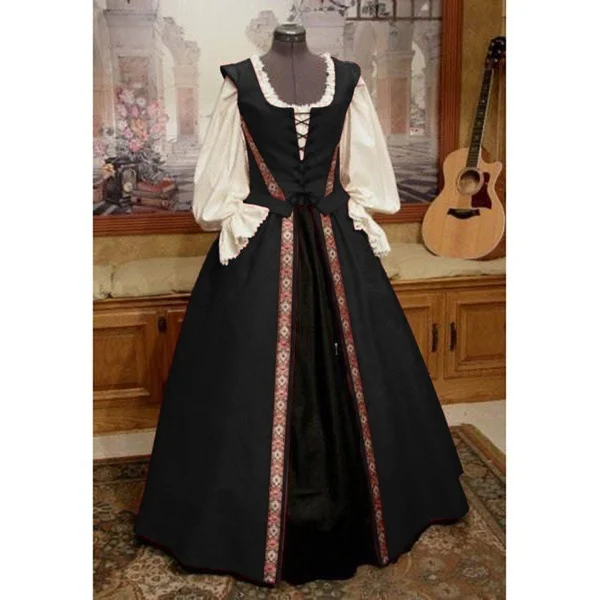 Medieval Vintage Square Collar Swing Two-piece Dress