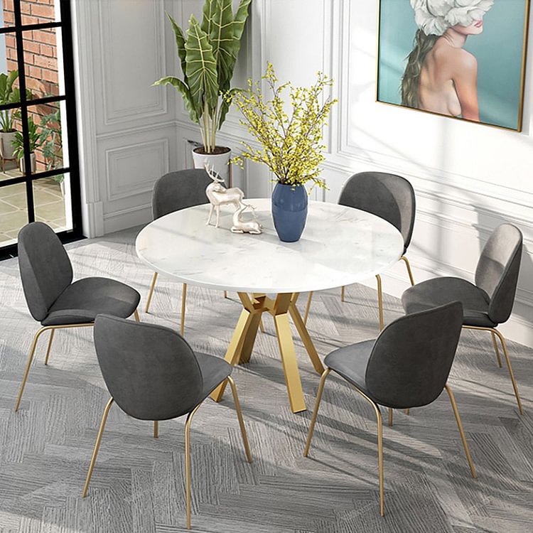 Homemys White Round Marble Dining Table Modern Table for Dining with Metal Base in Gold