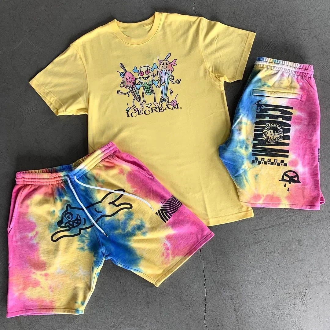  Street personality casual tie-dye printed short-sleeved sports suit