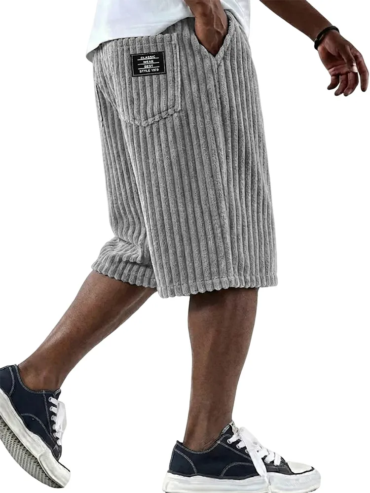 Stylish Corduroy Comfort Shorts with Embroidery Design