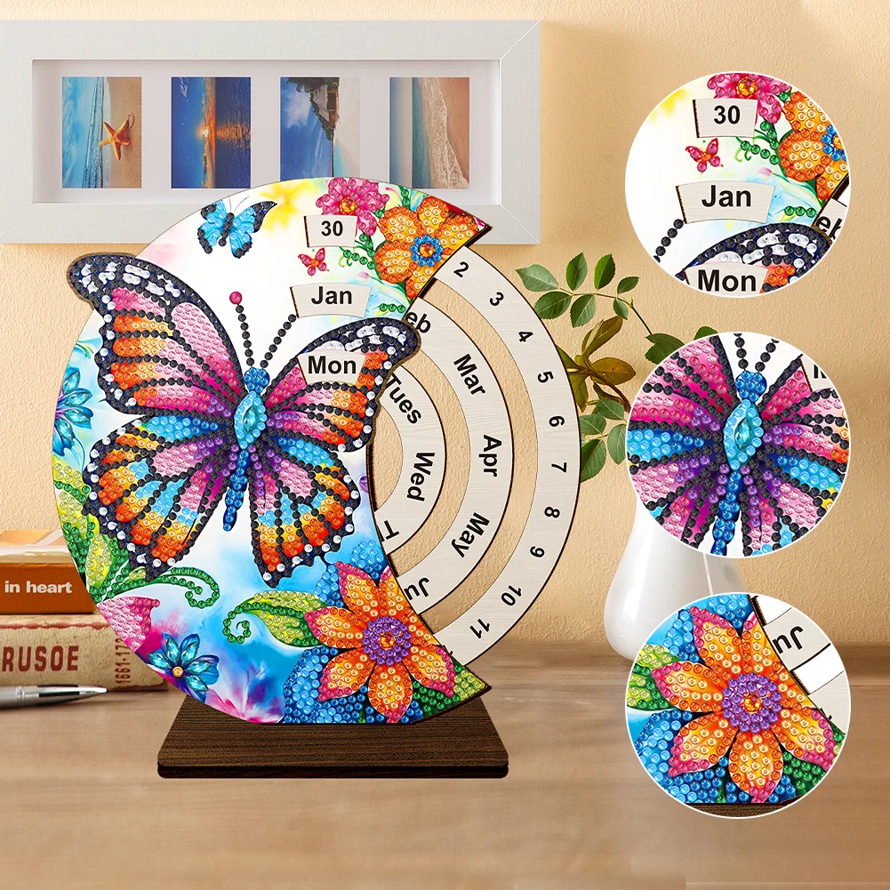 DIY Flowers Butterfly Special Shape Diamond Painting Spinning Calendar for Adults