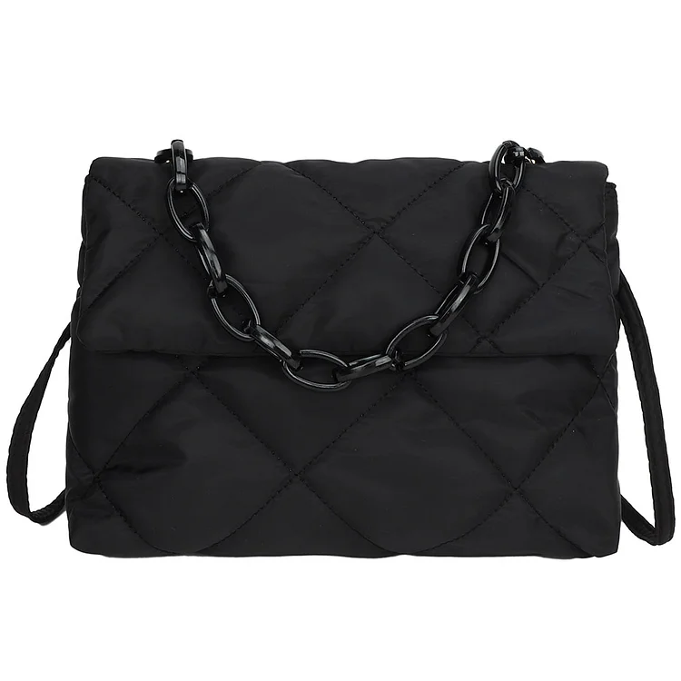 Chain Messenger Bag Casual Flap Shoulder Bag Quilted Winter for Party (Black)