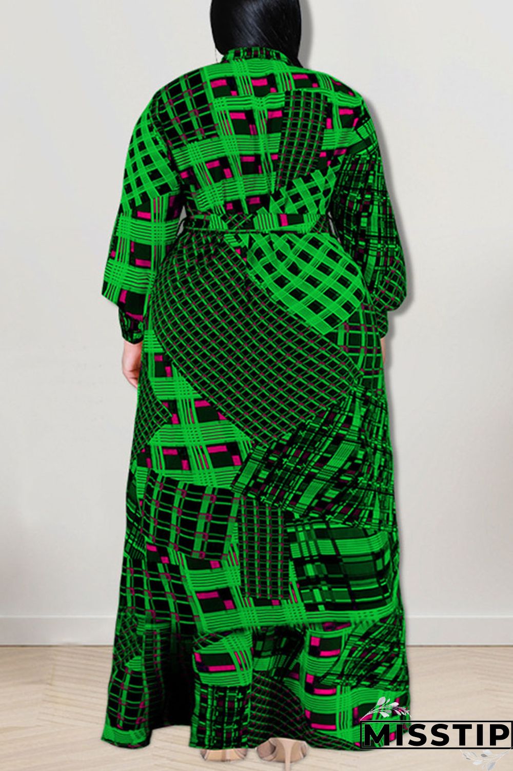 Gold Fashion Casual Print Patchwork Buckle With Bow Shirt Dress Plus Size Dresses