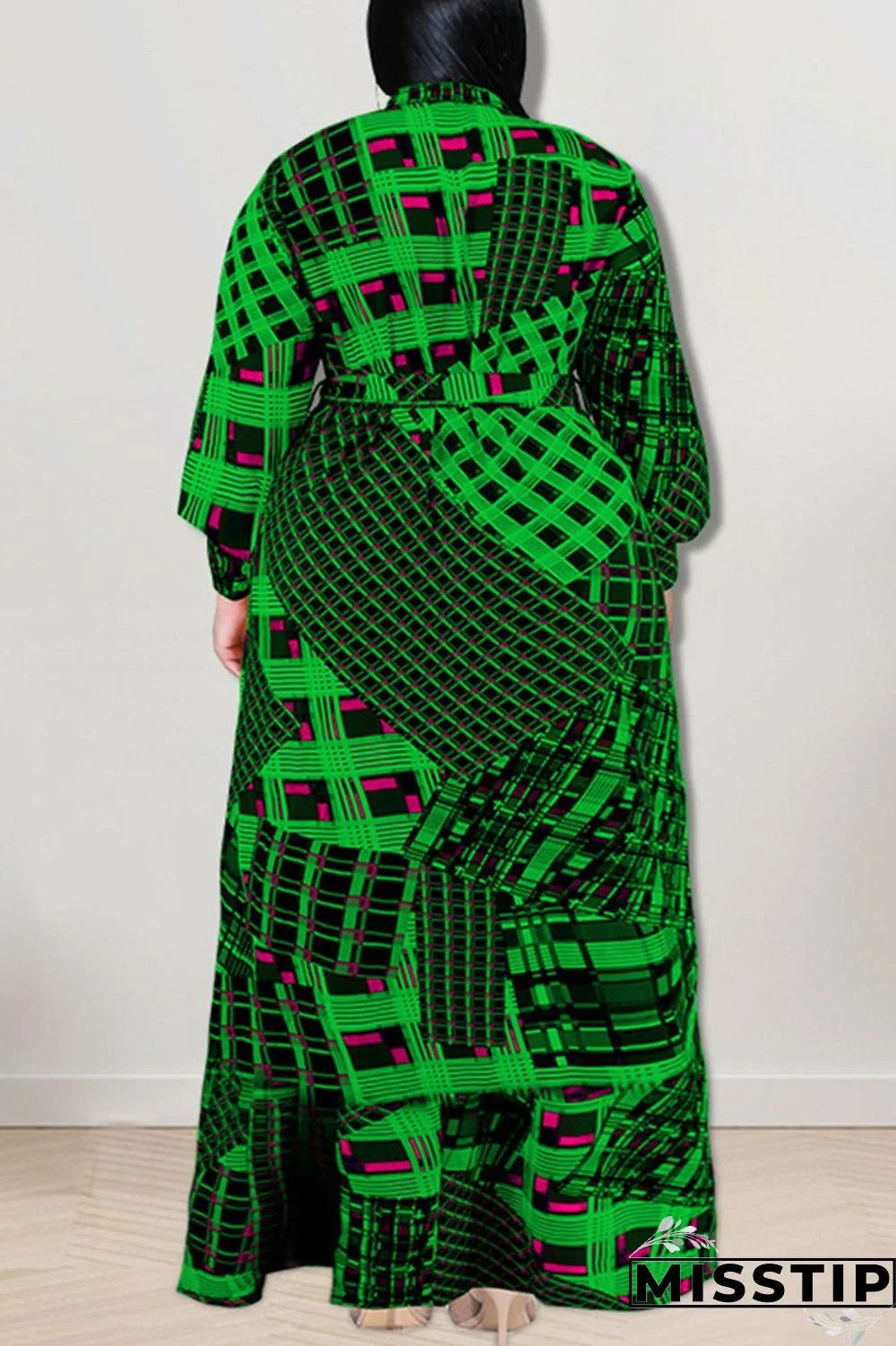 Gold Fashion Casual Print Patchwork Buckle With Bow Shirt Dress Plus Size Dresses