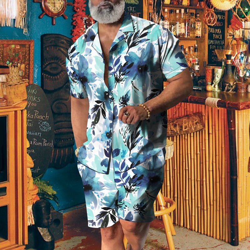 Men's Flower Hawaiian Casual Short Sleeve Suits