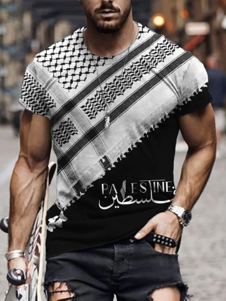 Men's Free Palestine Scarf Contrast T Shirt