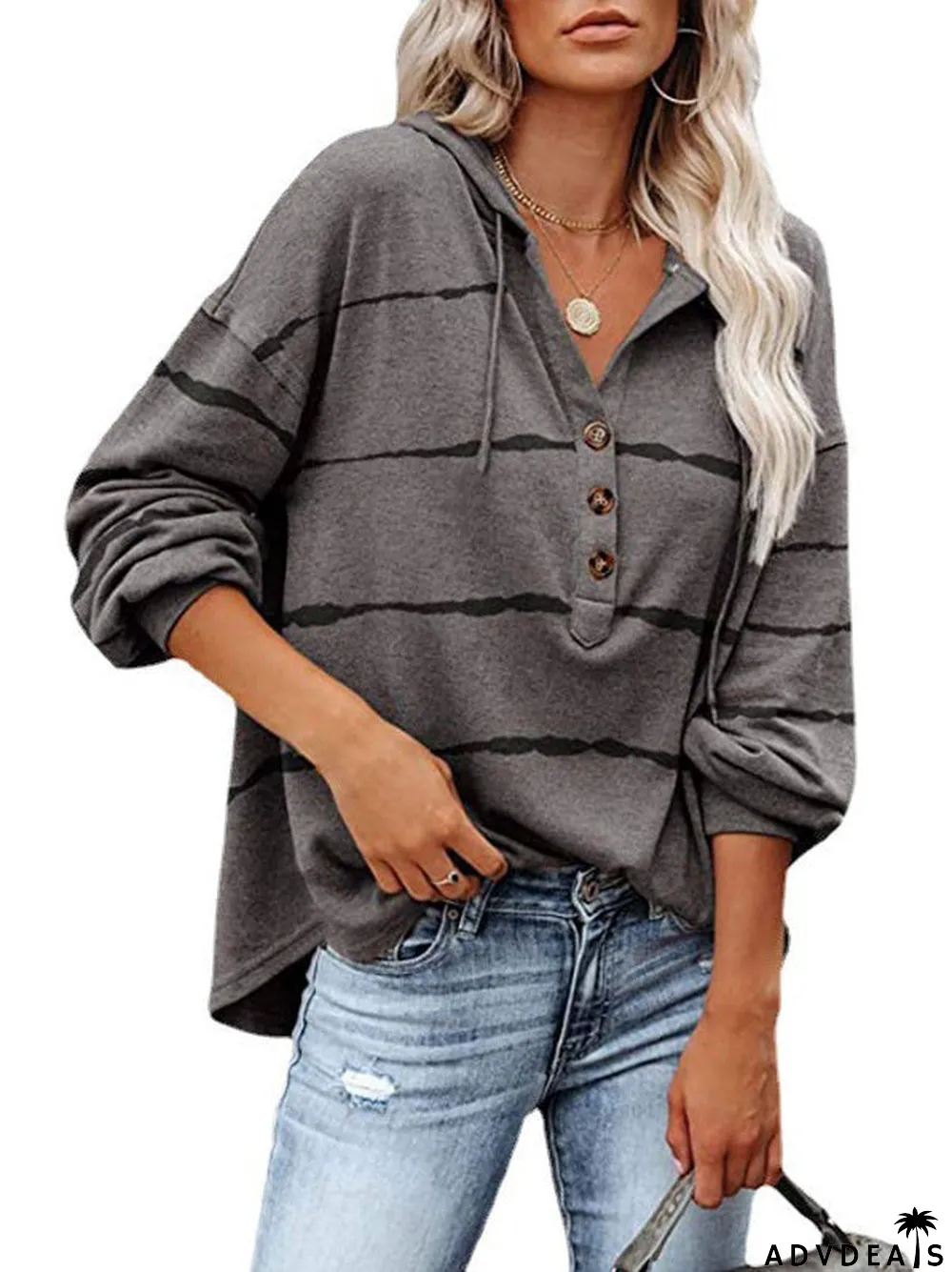 Women Long Sleeve Lapel Floral Printed Casuals Hoodies