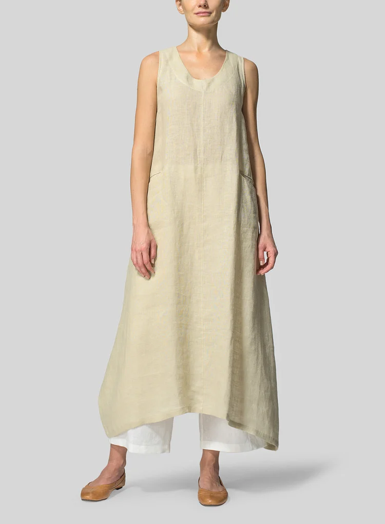 Cotton Linen Sleeveless Long Dress