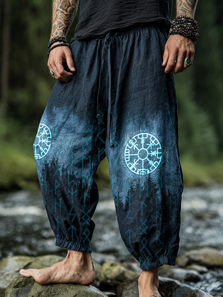 Men's Viking Holiday Style Rune Totem Vintage Nordic Casual Linen Pants / Rvogue / Rvogue