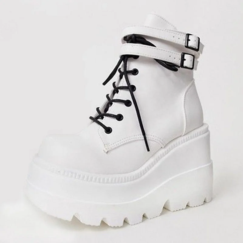 2020 New Women's Thick Bottom Muffin Boots Lace Up Flat Biker Combat Shoes Buckle Women Martin Boots