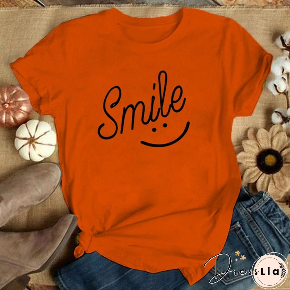 Smile Print Women T Shirt Short Sleeve O Neck Loose Women Tshirt Ladies Tee Shirt Tops