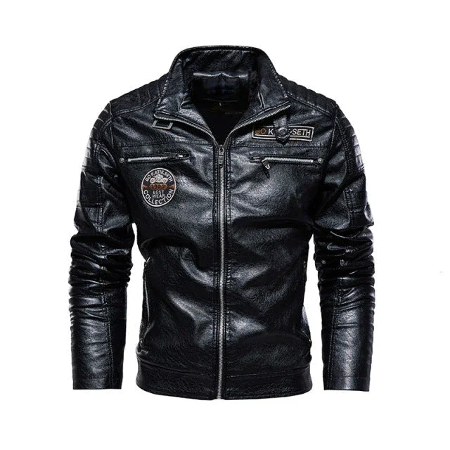 Men's Leather Jacket European and American Motorcycle Suit Men's Fleece Leather Jacket
