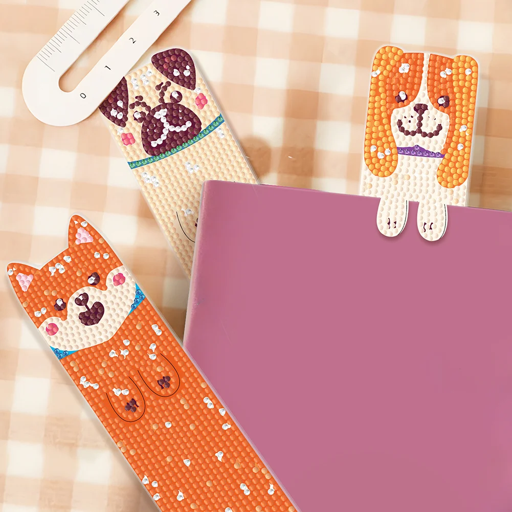 4Pcs Dog DIY Diamond Painting Bookmarks Making Kit Diamond Art Bookmark