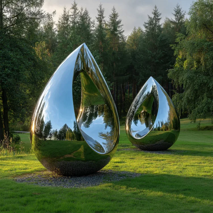 Large Size Polished Mirror Finish Stainless Steel Outdoor Teardrop Abstract Sculpture
