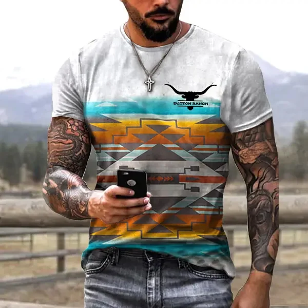 BrosWear Men's T-Shirt Vintage Western Short Sleeve T Shirt