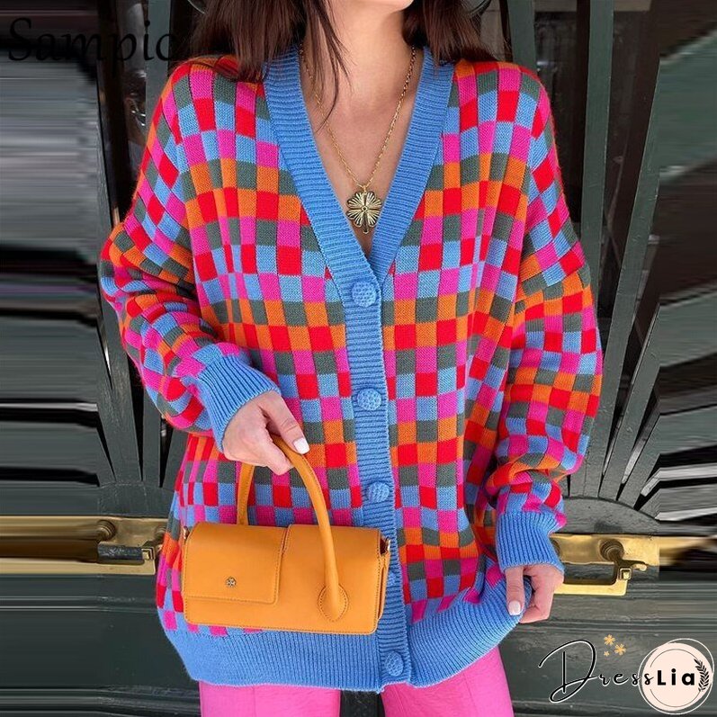 Christmas Gift Sampic Fashion Y2K Women Loose Winter Basic Neck Oversized Knitwear