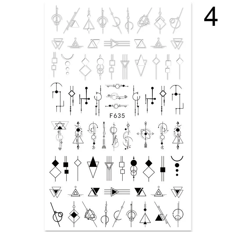 1 Sheet 3D Nail Stickers Black Geometric Flower Letter Patterns Adhesive Transfer Decals Nail Art DIY Design Decoration-Nail Inspo