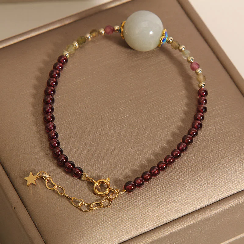 Garnet Jade Bead Peace Buckle Protection Bracelet