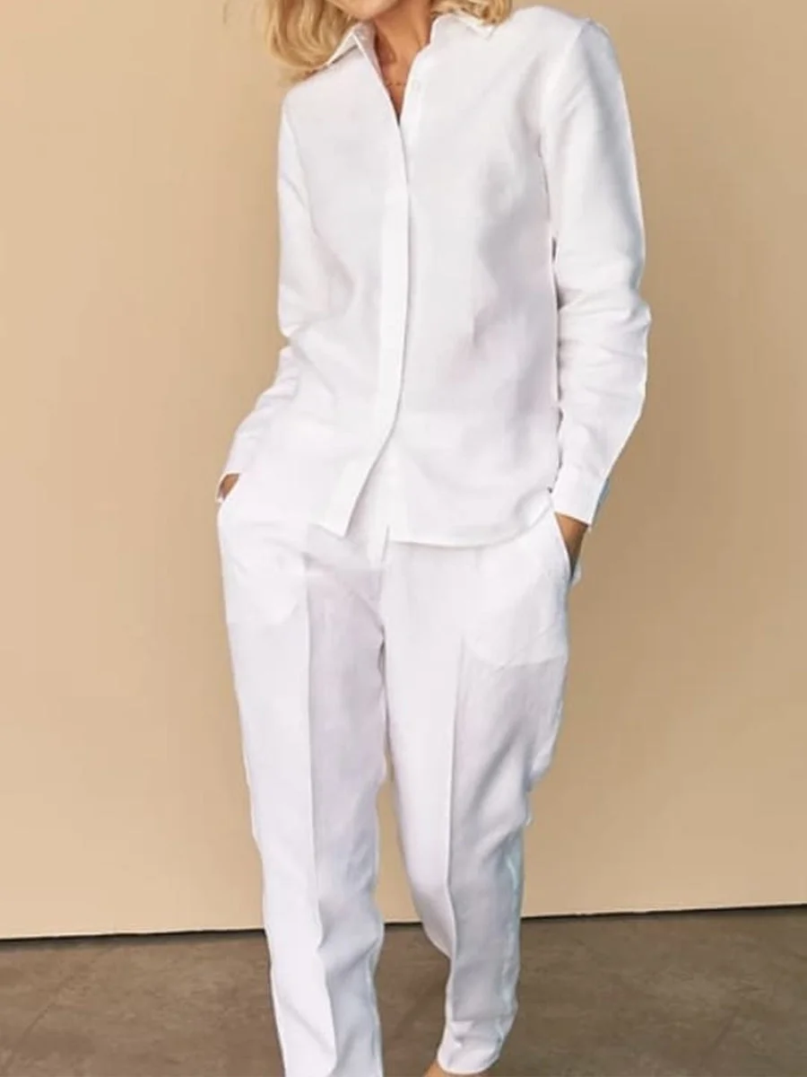 Fashion Women's Shirt & Trousers Solid Color Suit