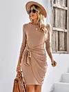 Fashion Round Neck Long Sleeve Solid Color Dress