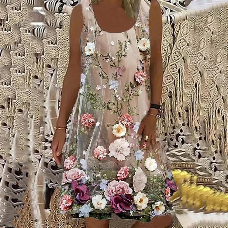 VChics Floral Printed Sleeveless Casual Mini Dress