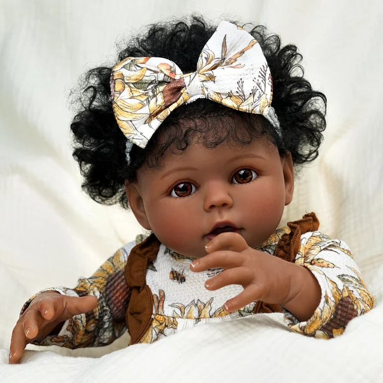 Babeside 20" Reborn Baby Doll African American Infant Girl Chrysanthemum Suit Brown Eyes Bessie