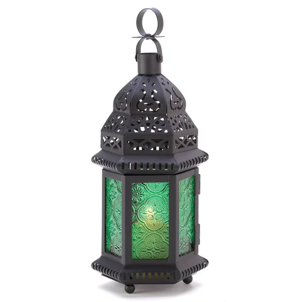 Accent Plus Emerald Glass Moroccan Candle Lantern - 10 inches