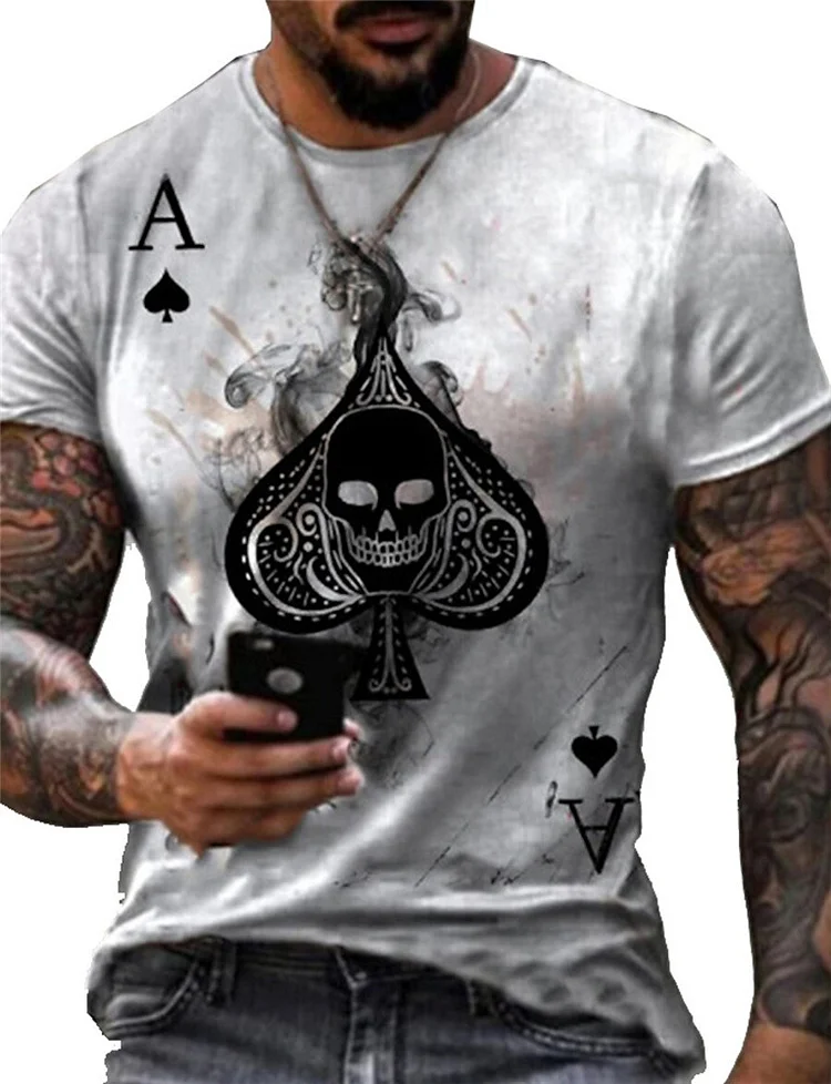 Skull Spade A Tops Summer Short Sleeve Men's T-Shirts at Hiphopee