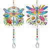 2Pcs Diamond Painting Acrylic Double Sided Dragonfly Wind Chime Suncatcher with Crystal Hanging Pendant