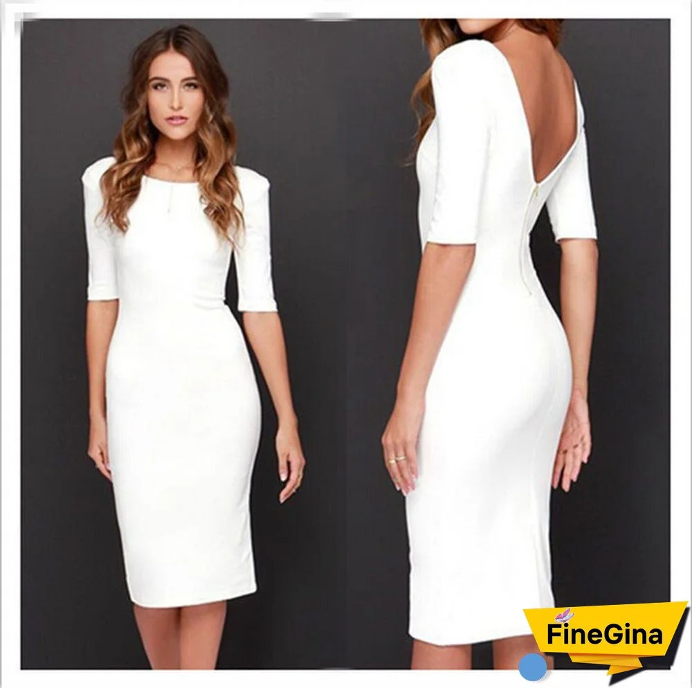 Classy V Back Half Sleeve Midi Pencil Dress Formal