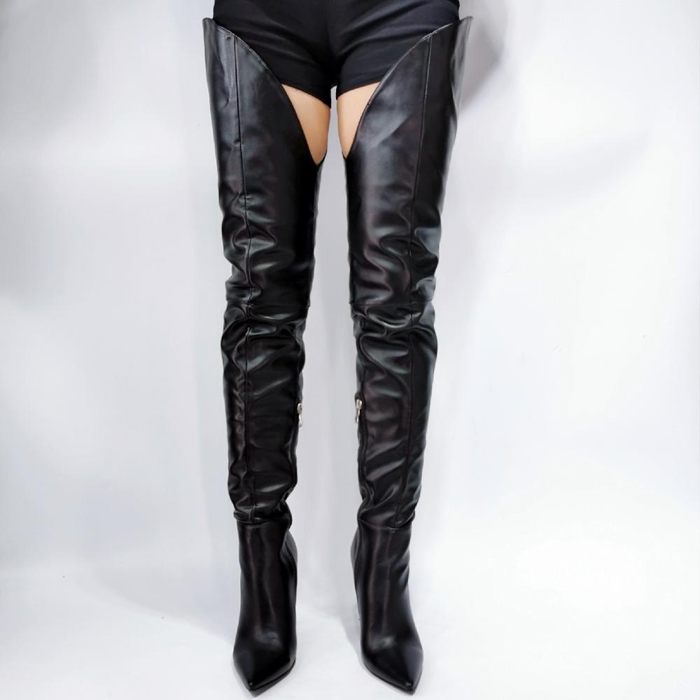 Stiletto High Heels Women Boots Leather Black Stretch Thigh High Boots Plus Size 47 Male Long Boots