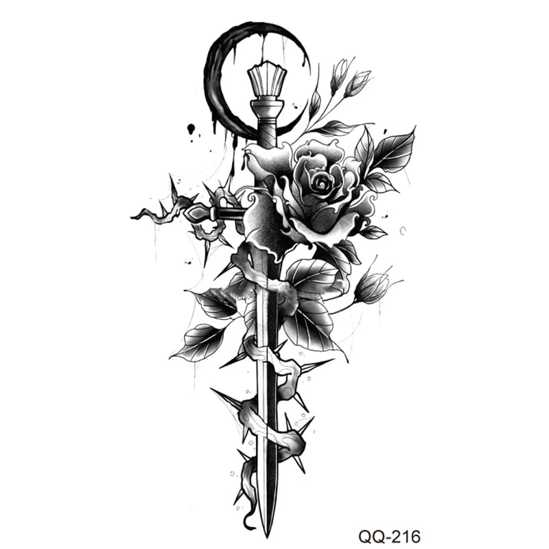 Sdrawing Waterproof Temporary Flower Tattoos Women Beauty Rose Butterfly Flash Feather 3D Fake Tattoo Arm Waist Hand Sticker Men