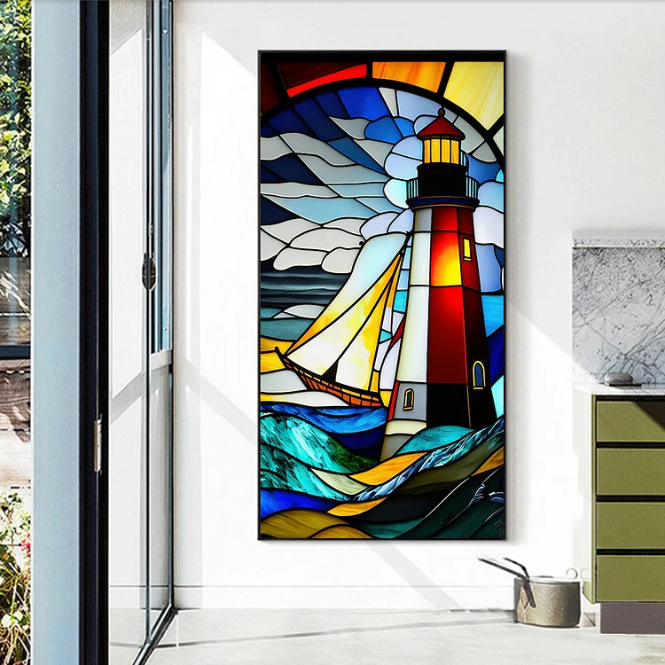 Stained Glass Lighthouse Diamond Painting Kits for Adults 5D Diamond Art for