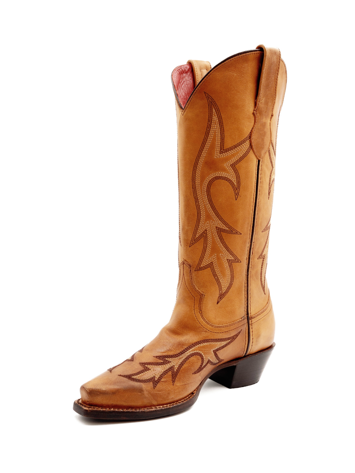 Taafo Brown Embroidery Snip-Toe Wide Mid Calf Western Boots Cowgirl Tall Boots