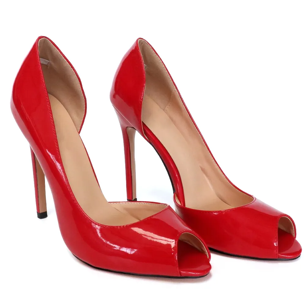 120mm Women's Party Wedding Peep Toe heels Red Patent-vocosishoes