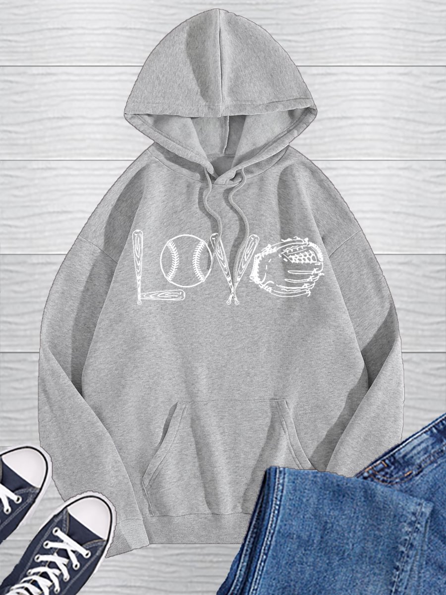Love Baseball Print Pullover Hoodie